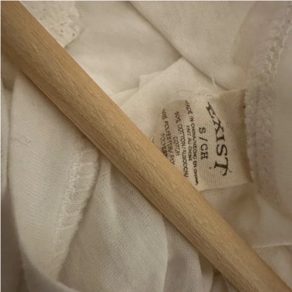 Exist V Neck Slub Sheer Tee Shirt White (S) - Picture 4 of 6